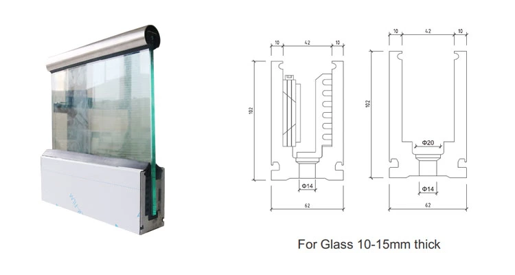 Embedded Aluminium U Channel Glass Railing Base Shoe