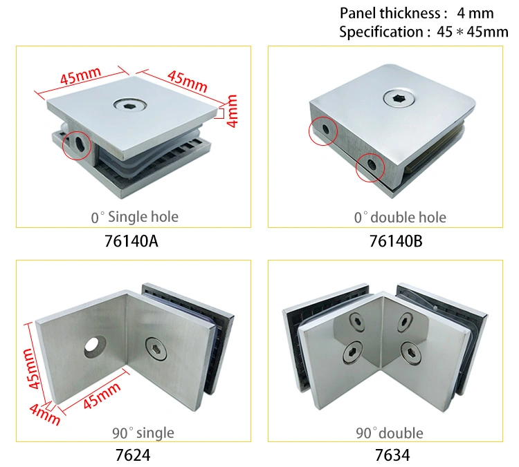 Stainless Steel Partition Brace Series Frameless Glass Door Shower Bathroom Clamp Zinc Alloy