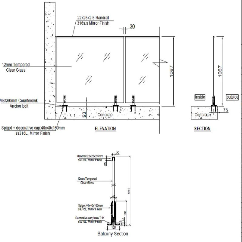 Swimming Pool Fence Balustrade Frameless Glass Railing Casting 2205 Stainless Steel Square Spigot