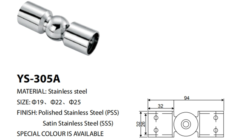 Stainless Steel Glass Hardware Shower Accessory Tube to Tube Joint Fitting Rod Connector Glass Clamp