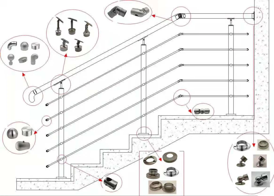 Inox/Stainless Steel Glass Hardware Balustrade Railing Handrail Fitting with Glass Clamps /Bar Holders for Staircase Fencing and Door