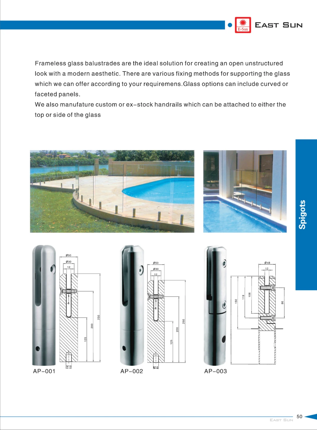 Frameless Glass Balustrade&#160; Pool Fencing Spigot (AP-009)