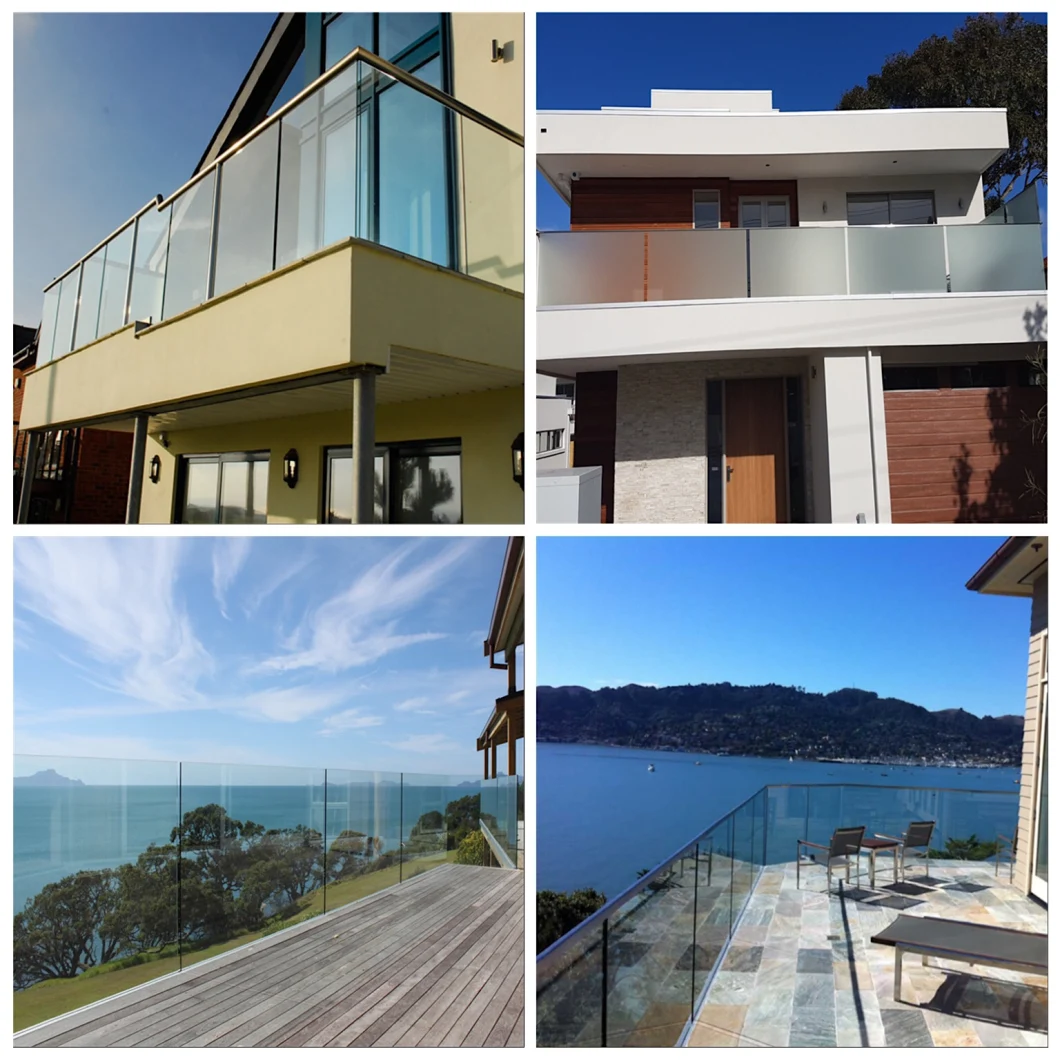 Exterior LED Light Aluminum Glass Balustrade U Channel Glass Railing for Decks Balcony