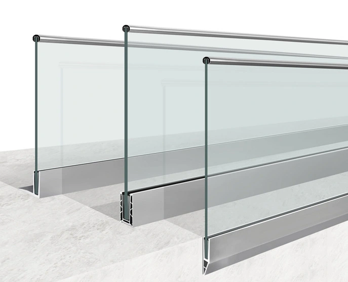 BS6180 Tested Adjustable Top Mounted Base Shoe Aluminium Glass Balustrades Glass Railing